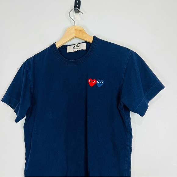 Comme De Garçons Play Navy Double Hearts T-Shirt Medium - Picture 3 of 5